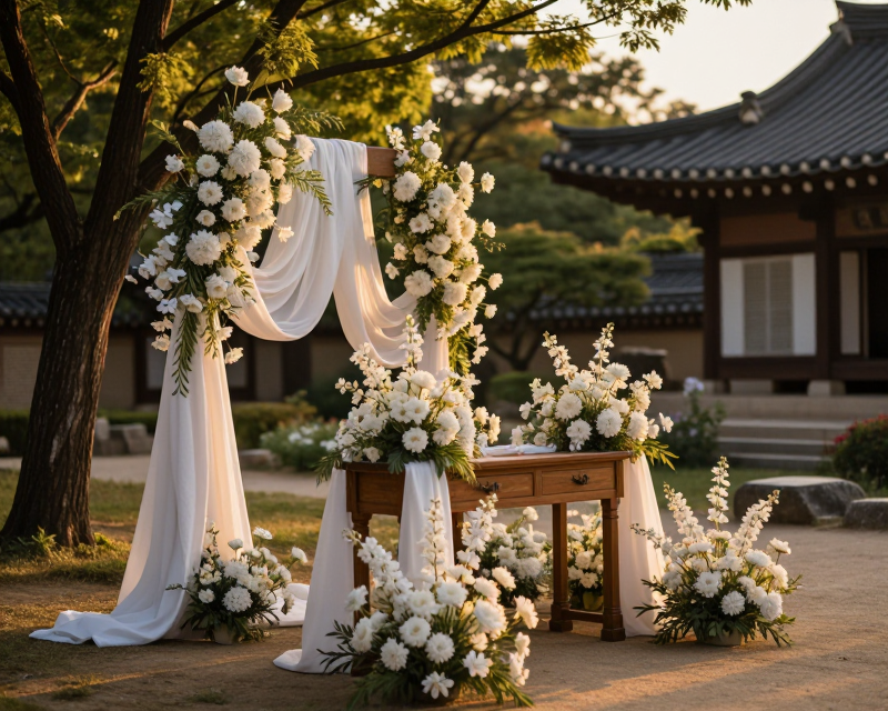 Romantic Korean Outdoor Wedding Scene