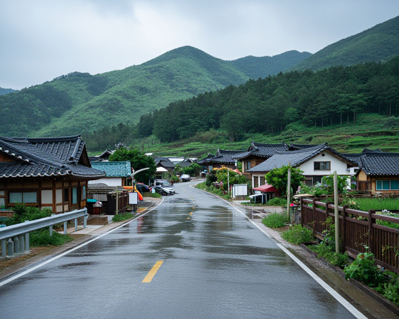 Aftermath of heavy rain in a Korean rural village